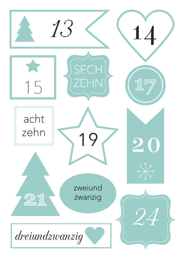 Free-Printable Zahlen für den Adventskalender zum Ausdrucken